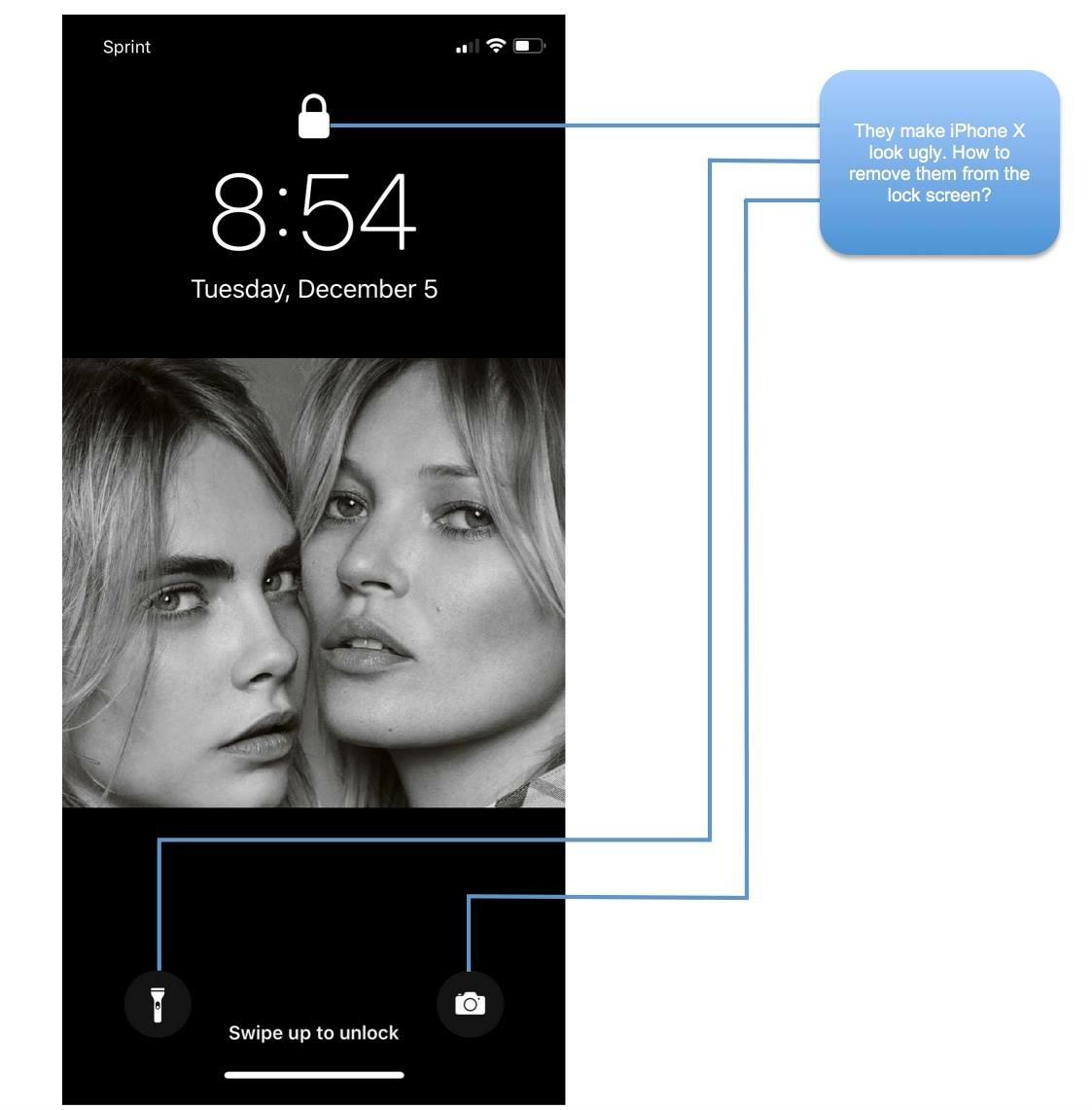 iPhone X - Please help to remove flashlight, camera and lock icons from